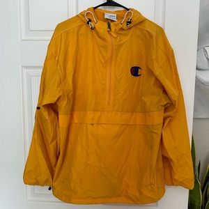 Champion Sunny Yellow Anorak jacket athletic wear size L Autumn Wind coat